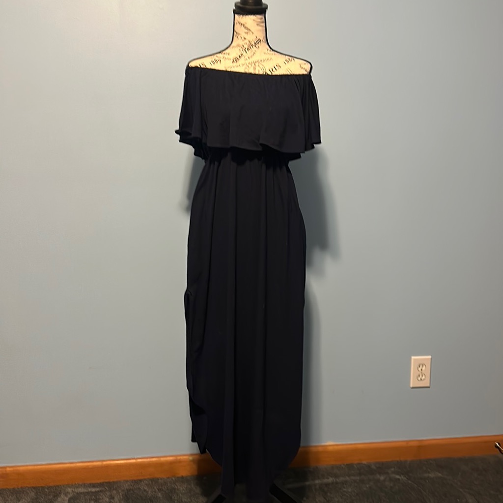 Off The Shoulder Navy Blue Dress